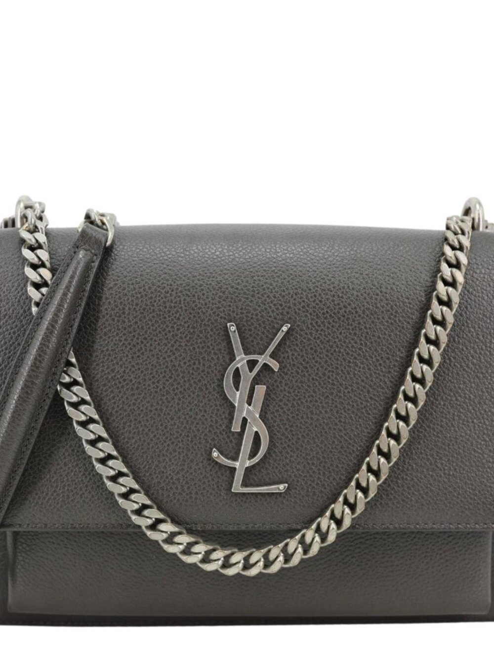 Yves Saint Laurent Sunset Medium Grain De Poudre Leather Shoulder Bag Gray
